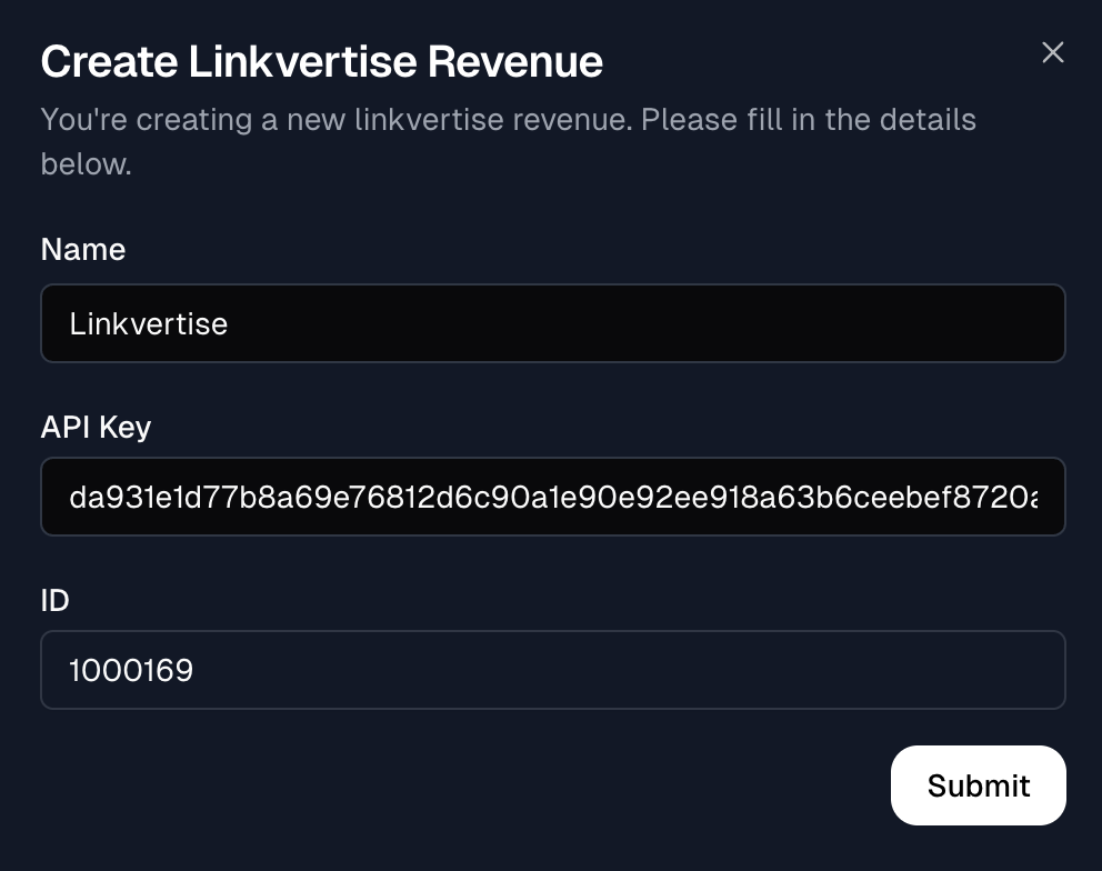 Linkvertise Revenue Setup Example